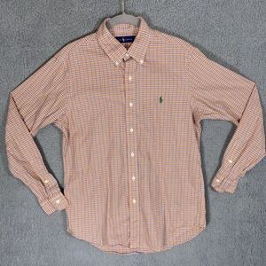 Ralph Lauren Shirt Men's M Classic Fit Button Down Orange Gingham Long Sleeve
